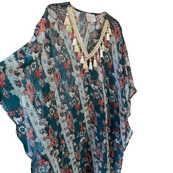 Hayden LA Sheer Floral Tassel Caftan Dress Size M/L - Picture 3 of 7